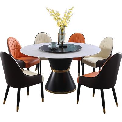 China Modular Home Furniture Dining Room Design Dining Table Set With 6 Seats Nordic Style Top Panel Tables And Velvet Marble Chairs for sale