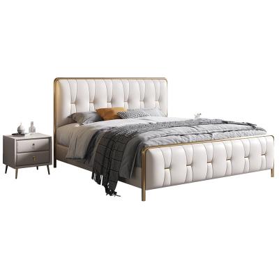 China Modular Luxury Modern Minimalist Queen Size Bed Genuine Leather Upholstered Beds for sale