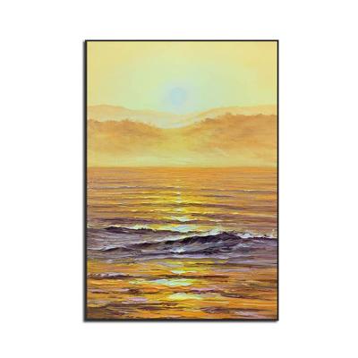 China 100% Hand Painted Best Selling Gold Hand Painted Modern Sunset Wall Art Minimalist Seascape Paintings for sale