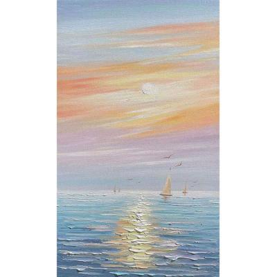 China 100% Hand Painted Folk Art Sunset Wall Art Picture Modern Seascape Paintings 100% Hand Painted for sale