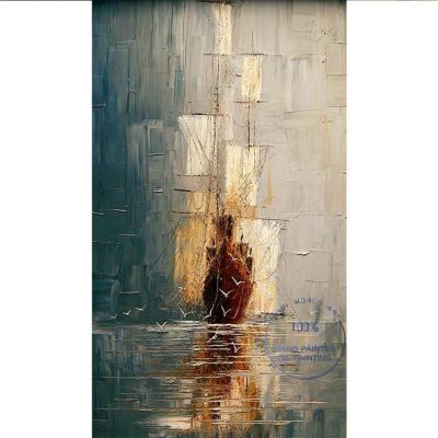 China 100% Hand Painted Modern Hand Painted Wall Art On Canvas Boat Artwork Seascape Boat Abstract Oil Painting for sale