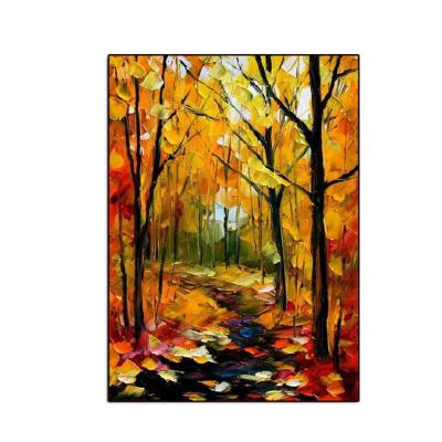 China Wholesale Abstract Drop Shipping Hand Painted Modern Vertical Yellow Knife Tree Landscape Oil Painting Canvas for sale