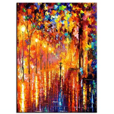 China 100% Art Handmade Modern Night Street Popular Landscape Paintings Wall Decor for sale