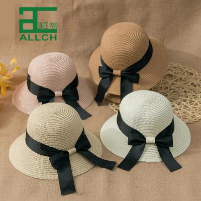 China ALLCH Beach High Quality Women's Popular Stylish Straw Hats Sun Hat With Bowknot Lanyard Summer Beach Hats For Women for sale