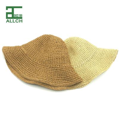 China ALLCH Packable Fashion Summer Beach Crochet Bucket Hat Solid UV Protection Eco-friendly Women Handmade Crochet Hat for sale