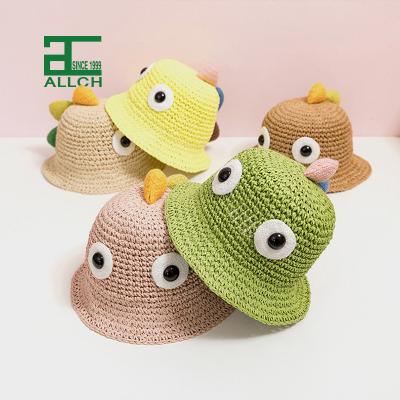 China ALLCH Character Kids Unisex Cute Dino Crochet Paper Straw Hat Custom Summer for sale