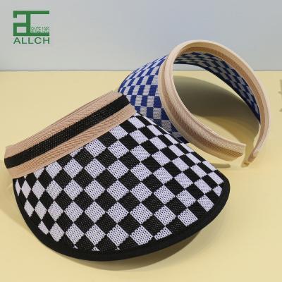 China ALLCH Grid Pattern Women's Portable Spring and Summer Sun Visor Covers Foldable Open Top Straw Visor Hat Straw Visor Hat Summer Outdoor Fashion Wholesale for sale