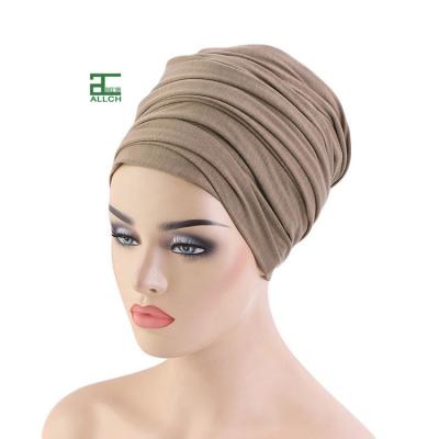 China Custom Soft Touch Feeling ALLCH Women Stretch Tank Top Knit Soft Urban Turban Hijabs Tie Wrap Hair Scarf Headwraps Long African for sale