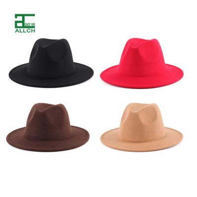 China ALLCH RTS Men's Simple Women's Custom Color Unisex Wide Brim Eco-Friendly Imitate Wool Fedora High Quality Panama Fedora Felt Hat for sale