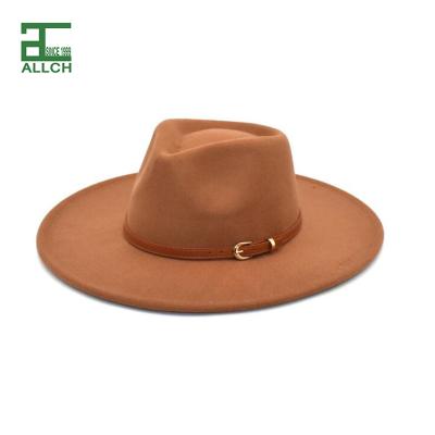 China ALLCH RTS Unisex Wide Brim Plain Color Women Men Eco-Friendly Imitate Wool Fedora Band Panama Fedora Felt Hat High Quality Metal Chain for sale