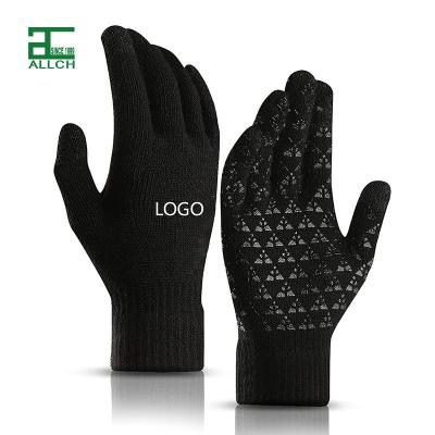 China ANTI SLIP ALLCH Factory Source Custom Thermal Soft Knit Manufacturer Scratching Touch Screen Silicone Anti-Slip Gel Winter Acrylic Gloves for sale