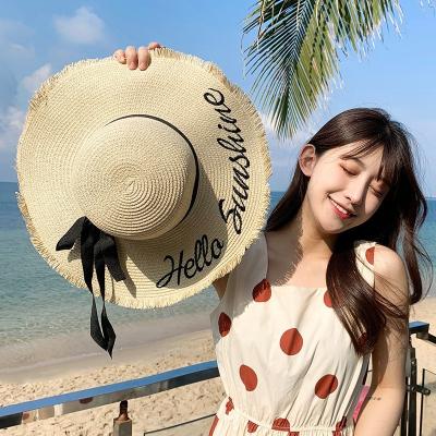 China Korean Sunblock Straw Hat Woman Sunblock Beach Hat Large Brim Vacation Travel Sun Hat for sale