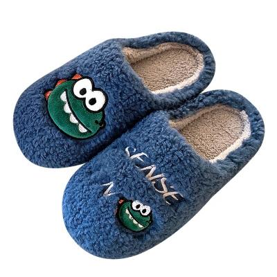 China Wholesale Fashion Trend Cute Dinosaur Thick Warm Bottom Fluffy Non-slip Home Slippers Long for sale