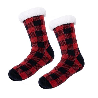 China Europe And America Sustainable Classic Checkered Socks Black Red Black And White Checkered Velvet Thickened Warm Sleep Socks for sale