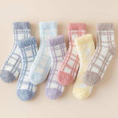 China New Arrival Breathable Winter Women Jacquard High Quality Indoor Plaid Coral Socks for sale