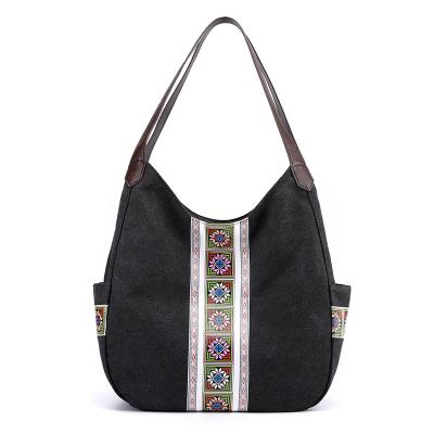 China Custom High Quality Embroidered Ethnic Canvas New Fashion Handbag Style One Shoulder Tote Bag Waterproof for sale