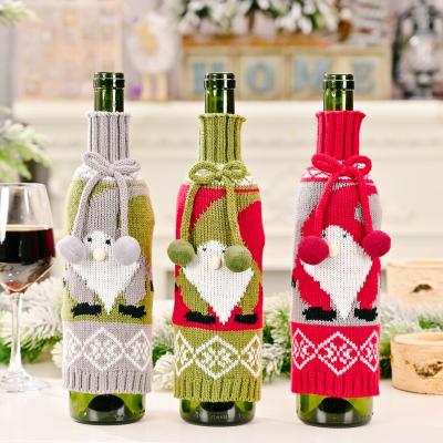 China Creative New Recyclable Christmas Dining Table Decoration Knitted Rudolph Wine Bottle Cover for sale