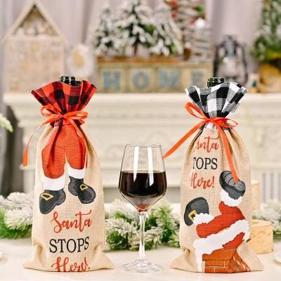 China New Recyclable Christmas Decoration Santa Claus Climbing Chimney Lattice Champagne Bottle Bag for sale