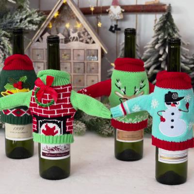 China New Christmas Decorative Knitted Clothes Red Wine Bottle Bag Table And Holiday Decorations Recyclable for sale