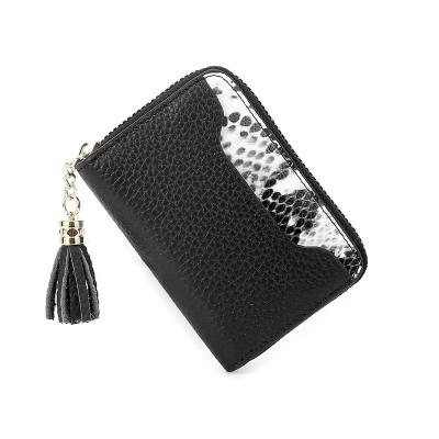 China 2021 New Arrival Fashion Elegant Designer Women's Genuine Leather Clutch Snake Pattern Card Holder Tassel for sale