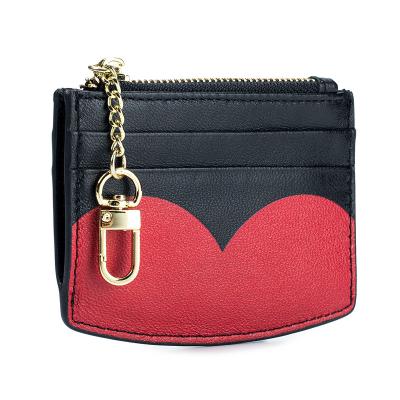 China Central Institute of Statistics Mini Mini Coin Purse Women's Certificate Card Bag Small Wallet Korean Ultra-Thin Contrast Love Bag Leather Wallet for sale