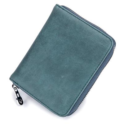 China Wholesale Large Capacity Vintage Rfid Card Holder Leather Passport Bag Unisex 24 Zippered Card Slots for sale