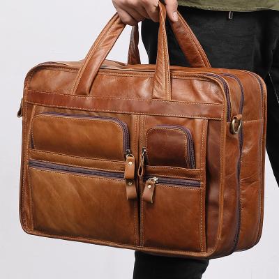 China Briefcase Fashion\Comfortable Leather Men\Leisure Durable Retro 15.6 Inch Business Handbag Single Shoulder Messenger Bag Men's Whip Bag for sale