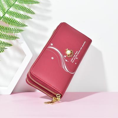 China Korean Pearl Mobile Phone Bag Long Large Capacity Double Zipper Wallet Waterproof Women Student Purse Double Layer Wallet for sale