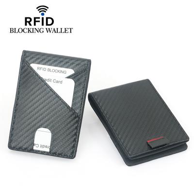 China Multi-function men's wallet drawstring men's card bag new RFID brush carbon fiber dollar clip border anti-theft men's card bag for sale