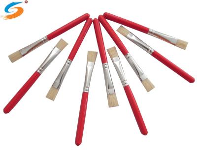 China Mini Kid's Artist Oil Painting Brush Short Red Wooden Handle Flat Bristle Hair For Acrylic Oil Painting for sale