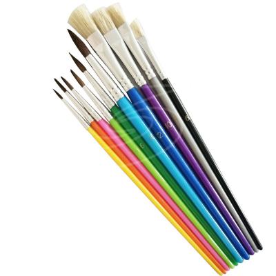 China 10pc Bristle Handle Art Brush Set Oil Brush Plastic Painting Brush Set for sale