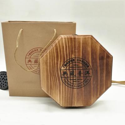 China Recycled Materials Carbonized Retro Hexagon Wooden Tea Box Tea Bag Packaging Storage Box For Customize Logo for sale