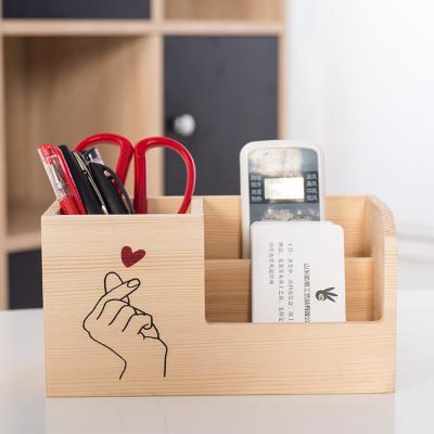 China Morden Style Love Ware Office Wooden Storage Box Pen Desk Holder for sale