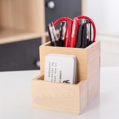 China Customized Creative Pan Natural Design Vintage Style Desktop Logo Storage Box Wooden Namecard Pen Box for sale