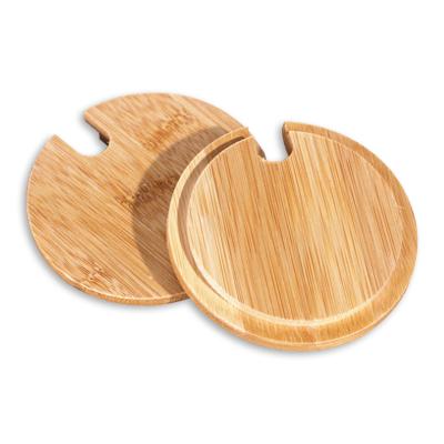 China Non-Refillable Pan Wooden Lids For Bottle Caps Lids Candle Holders Bamboo Base For Storage Glass Candle Jars Bamboo Lid for sale