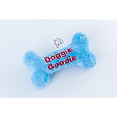 China Stocked Plush Universal Running With Blue Polyester Fiber Goodie Bone Pet Toys And Squeaker Machine Embroidery for sale