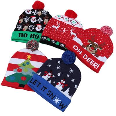 China Promotion Christmas Gift Wool Christmas Hats Child Knitted Colorful Glowing Christmas Decoration Adult Supplies Flashing Beanie Led Flashing Light Up Hat for sale