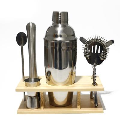 China Viable Cocktail Shaker Set Stainless Steel Cocktail Shaker Set Mixer Cocktail Shaker Set 10pcs Stand For Bar for sale