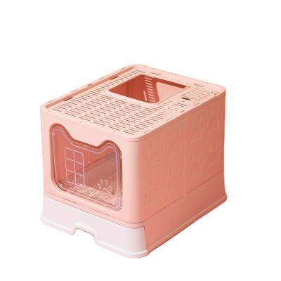 China Sustainable PVC Closed Large Space Folding Litter Basin Thickening In Puddle Removable Drawer Cat Toilet for sale