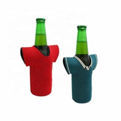 China Hot Sale Waterproof T-shirt Shaped Custom Sublimation Neoprene Box Cooler Collapsible Beer Sleeve Beer Bottle Stubby Holder for sale