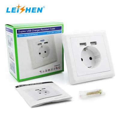 China Residential / Multipurpose Eu 16a Wall Socket Products German Standard With 2.1a Usb Charger for sale