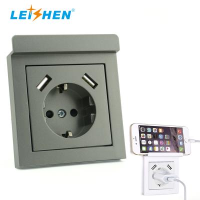 China Electric wall socket from LEISHEN schuko european residential/multi-purpose BRAND e. - with dual USB 5V 2.8A charger for sale