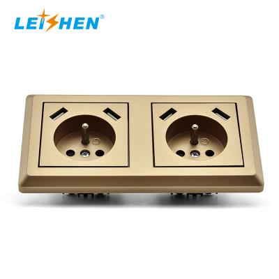 China Residential / General Purpose Gold Color France Type 4 USB 5.6A Double Strip AC Schuko Plug In Electrical Outlets Operate Wall Socket For Turkey French Market for sale