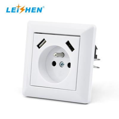 China Poland Standard 16A Dual USB French Wall Mounted French Approved Residential/General Purpose 2.8A Socket Power Outlet Socket With Grounded Ground Plug for sale