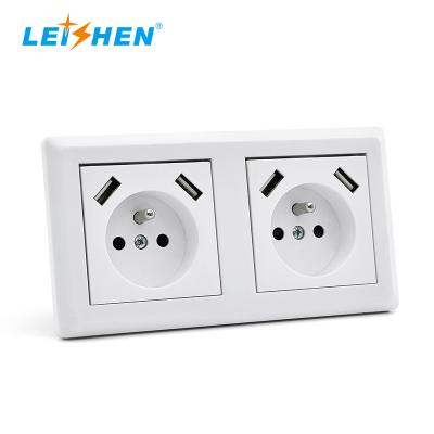 China Residential / General Purpose EU Power Socket Style Two Strip 16amp French Electrical Wall Outlet With 2USB for sale