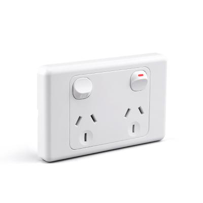 China New Zealand Flame Retardant Dual Gang PC (UL94-V0) SAA Approval 10A Australia 2 Single Wall Socket Power Point With Switch for sale