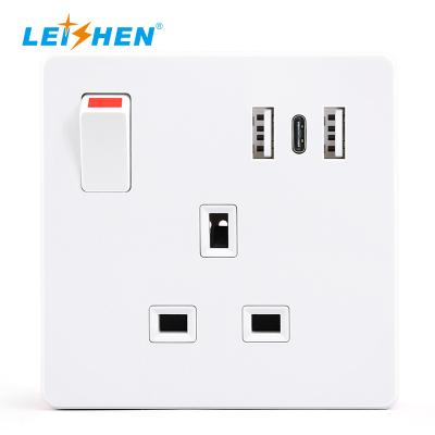 China 13 Residential / General Purpose 3 A Type C Sin 2usb British Standard Electrical Items Switch Type C Socket Double UK Usb Wall Sockets for sale