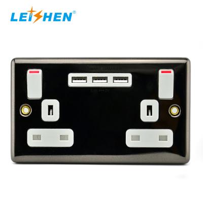 China Residential British Strip 13a 2 / Multipurpose Switched Dual Socket British Standard Double Usb Wall Socket With Switch for sale