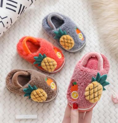 China Baby Waterproof Fruit Furry Sandals Waterproof Comfortable Fluffy Flat Fur Slippers Children Winter Kids Fruit Fur Slippers Slides With Strap for sale