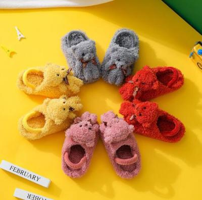 China Kids Girls Sandals Slippers Cotton Fur Slippers Cute Furry Waterproof Comfortable Children's Shoe Flip Flops With Elastic Strap for sale